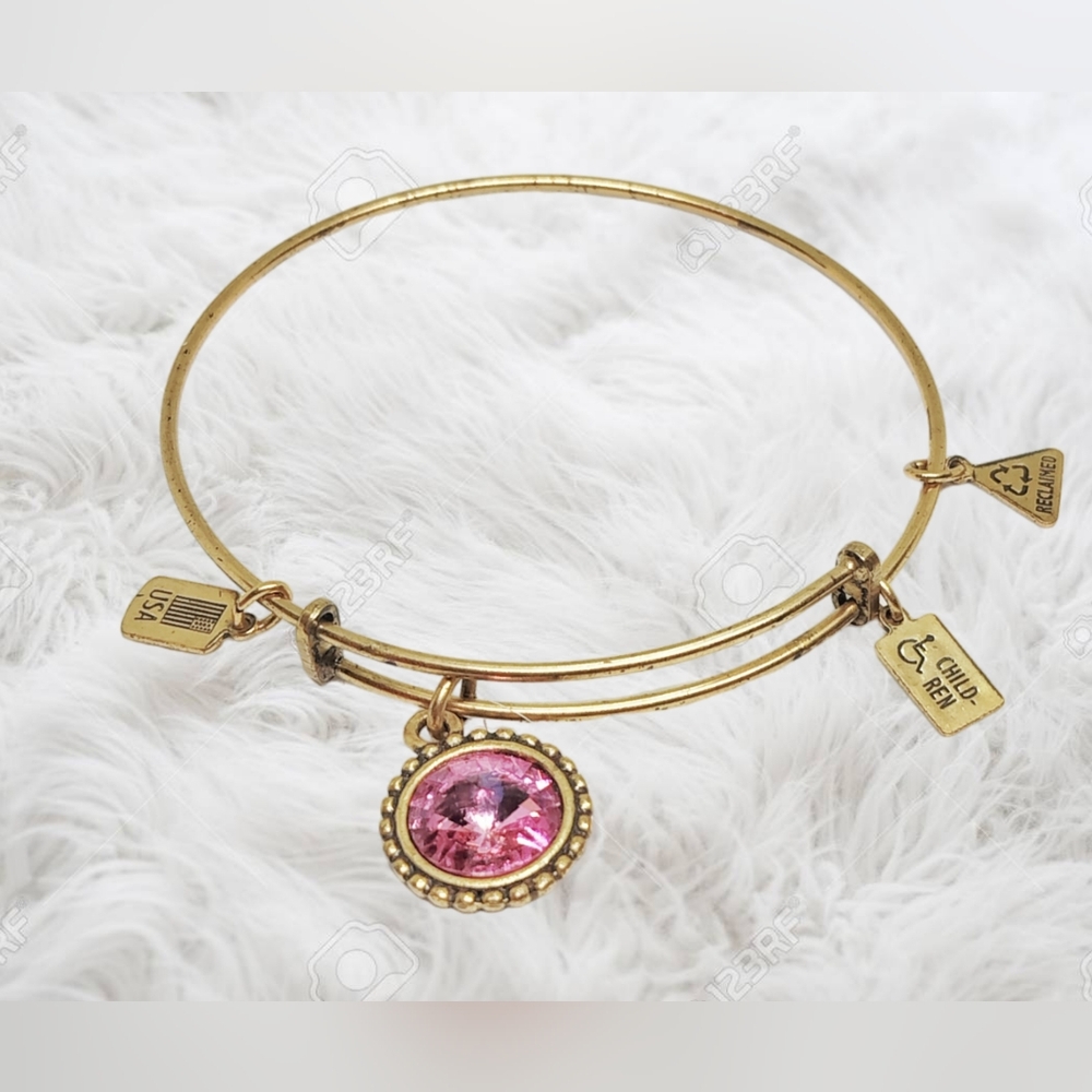 Alex and Ani October Color Code Rose Bangle Bracelet Shiny Gold